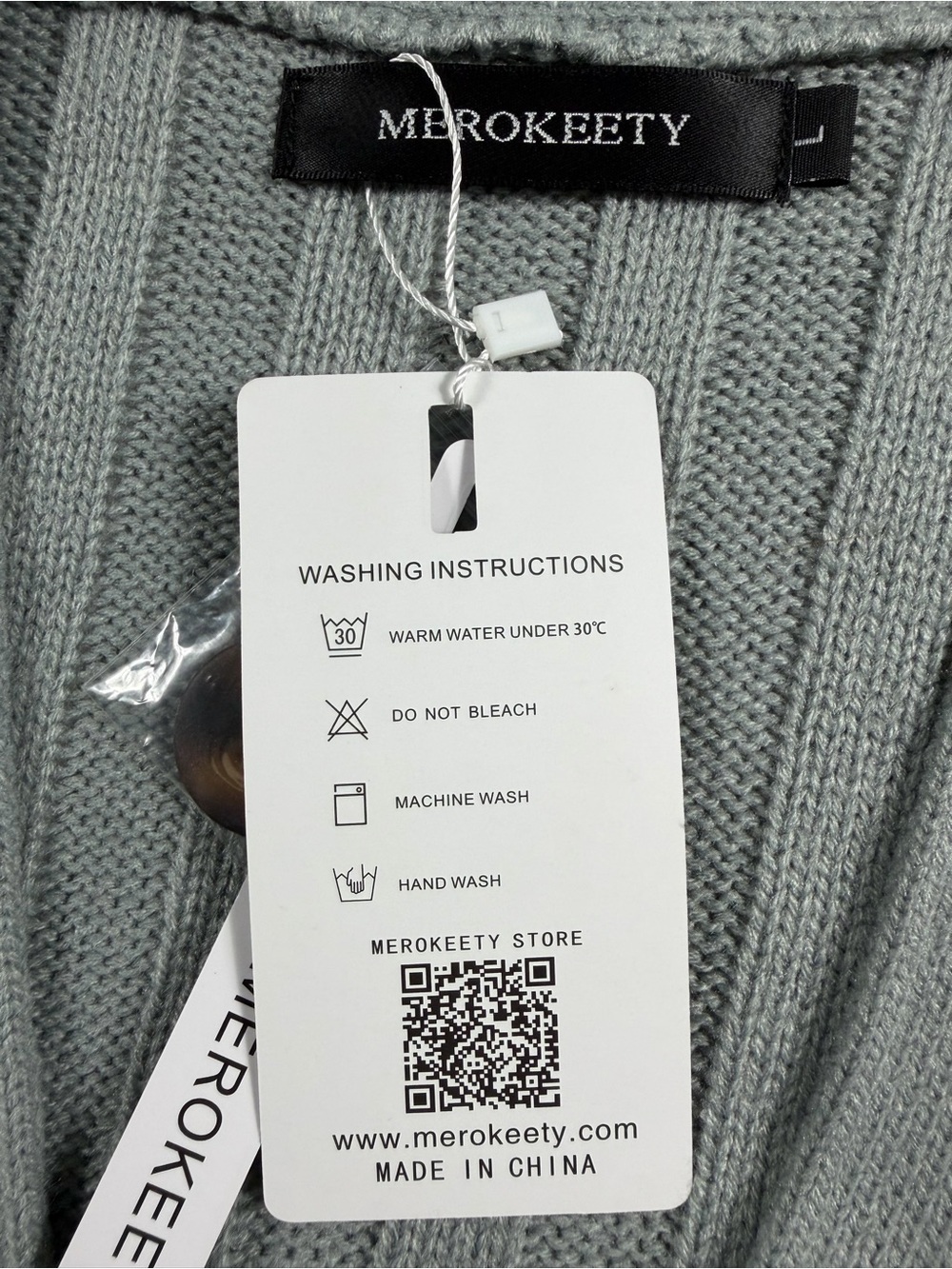 MEROKEETY Gray Cable Knit Grandpa Cardigan Sweater NWT L Pockets Fisherman Knit - Picture 3 of 9
